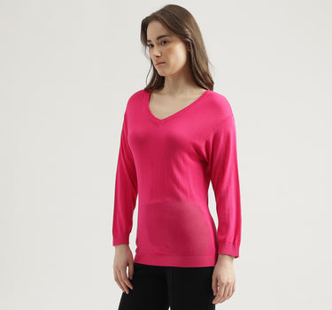 Women's Regular Fit V-Neck Solid Sweater