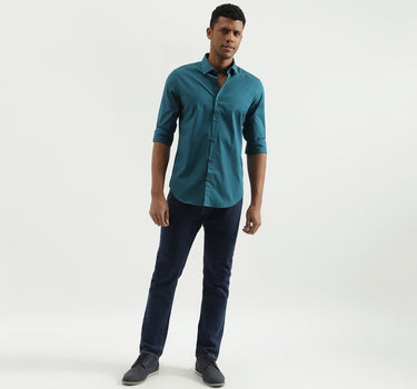 Slim Fit Spread Collar Solid Shirt