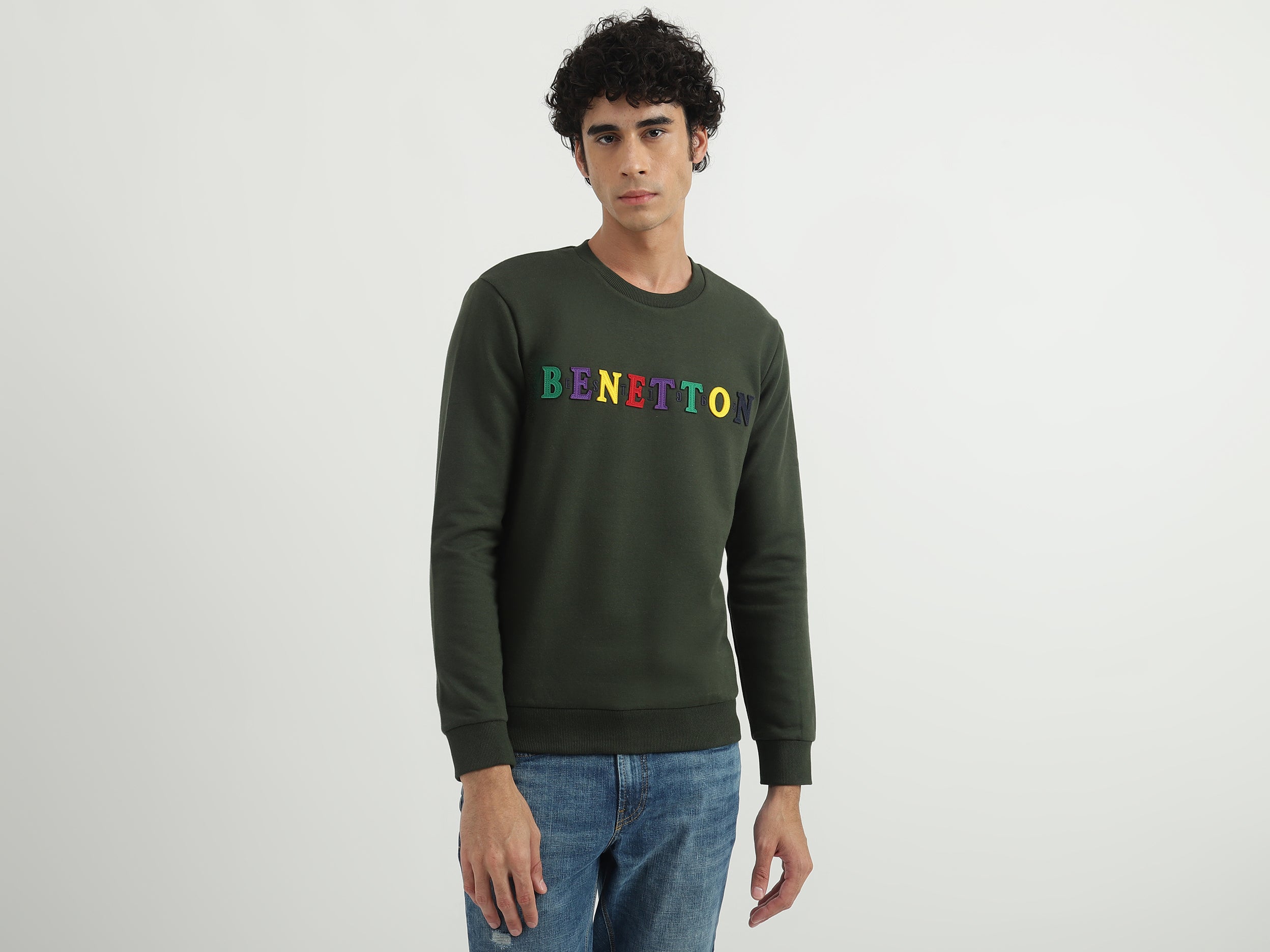 Men Applique Round Neck Sweatshirt