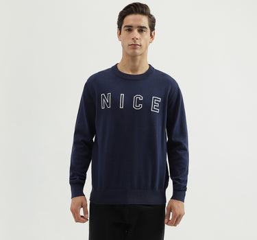 Men's Regular Fit Crew Neck Embroidered Sweater