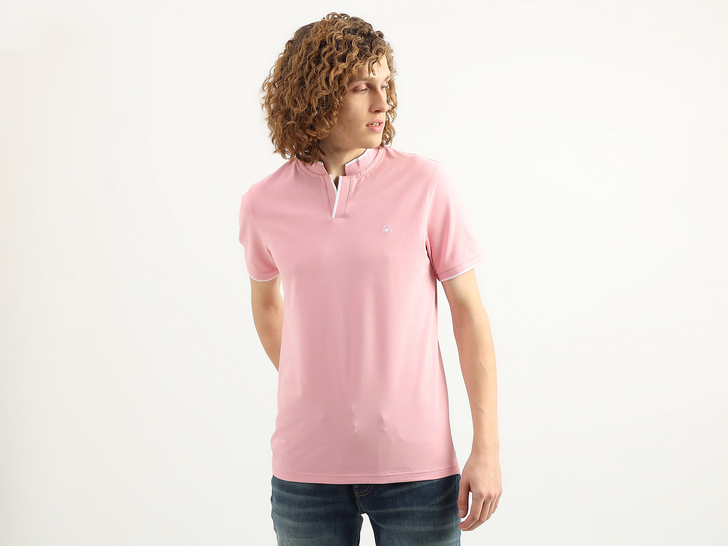 Men Solid Stand Collar T-Shirt