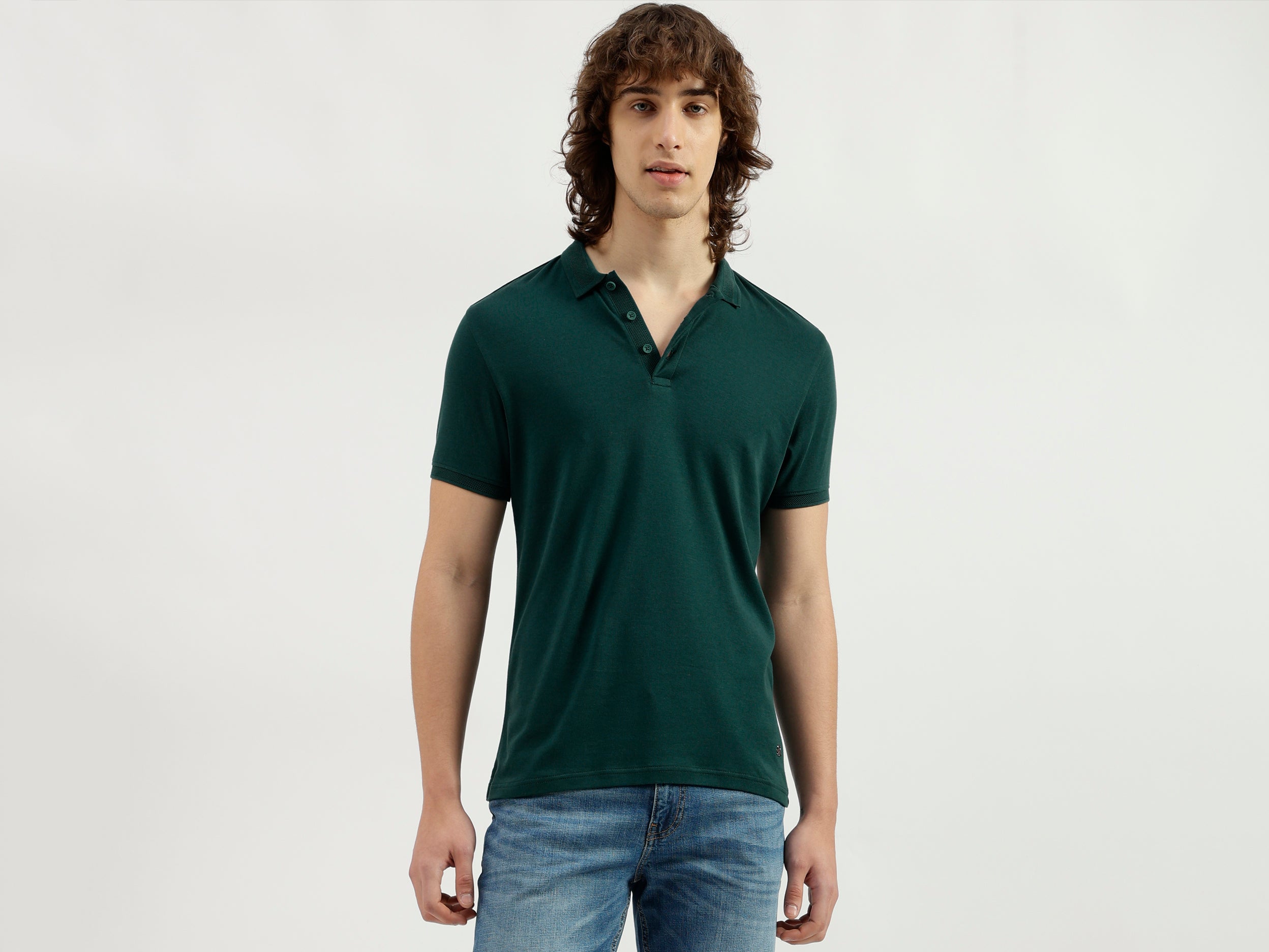 Polo Neck Solid Pattern T-Shirt