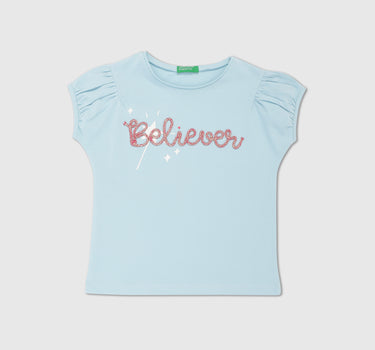 Girls Blue Short Sleeve Solid Top