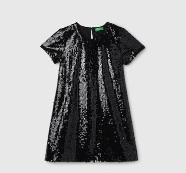 Girl's Regular Fit Round Neck Sequined Dress