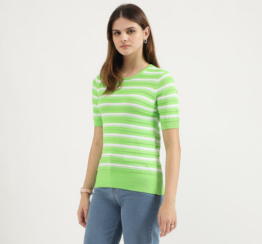 Regular Fit Round Neck Striped Tops