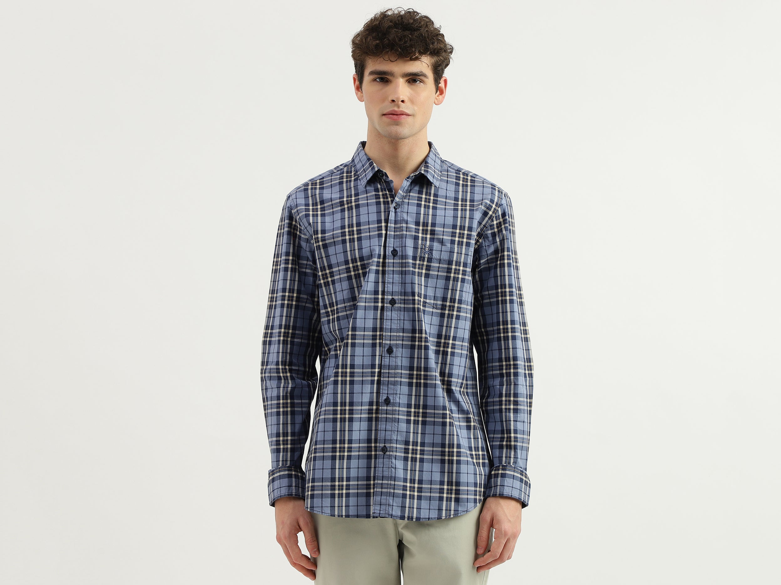 Slim Fit Spread Collar Checkered Shirt