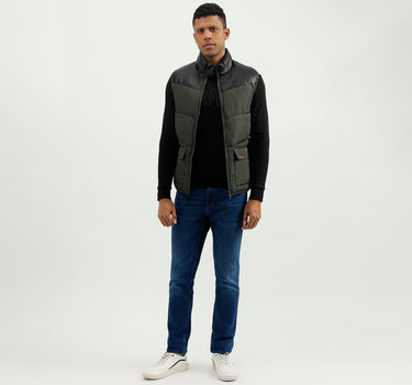 Regular Fit Mock Neck Solid Jacket