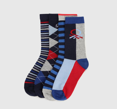 Pack of 4 Striped & Patterned Mid-Calf Socks