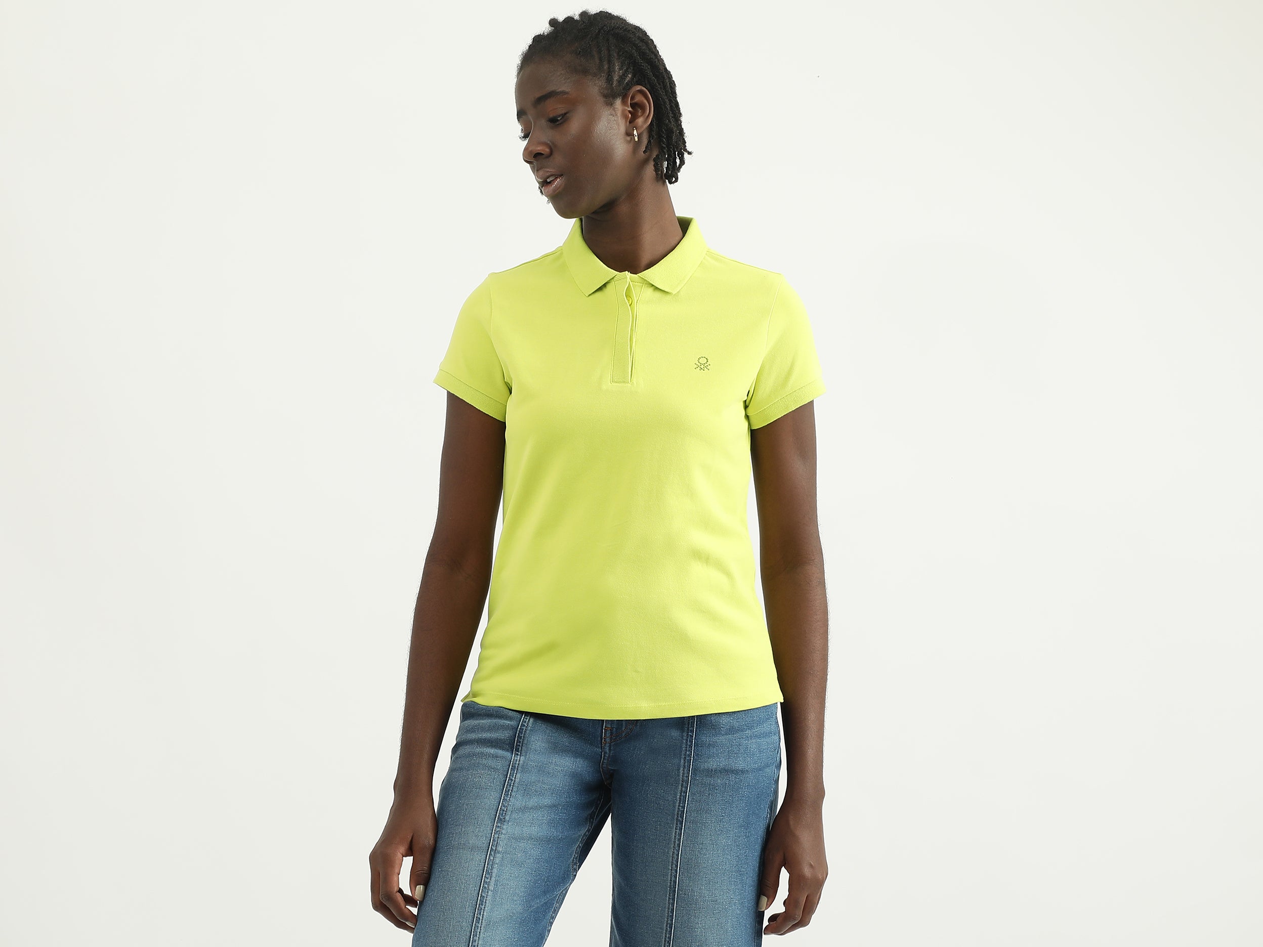 Women Solid Polo Collar T-shirt