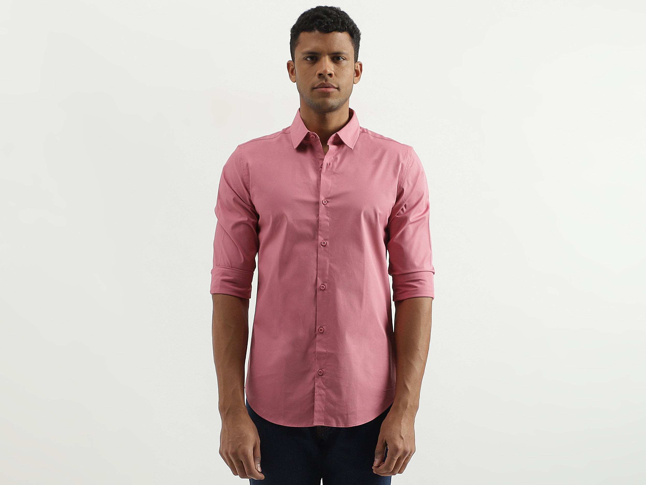 Slim Fit Spread Collar Solid Shirt