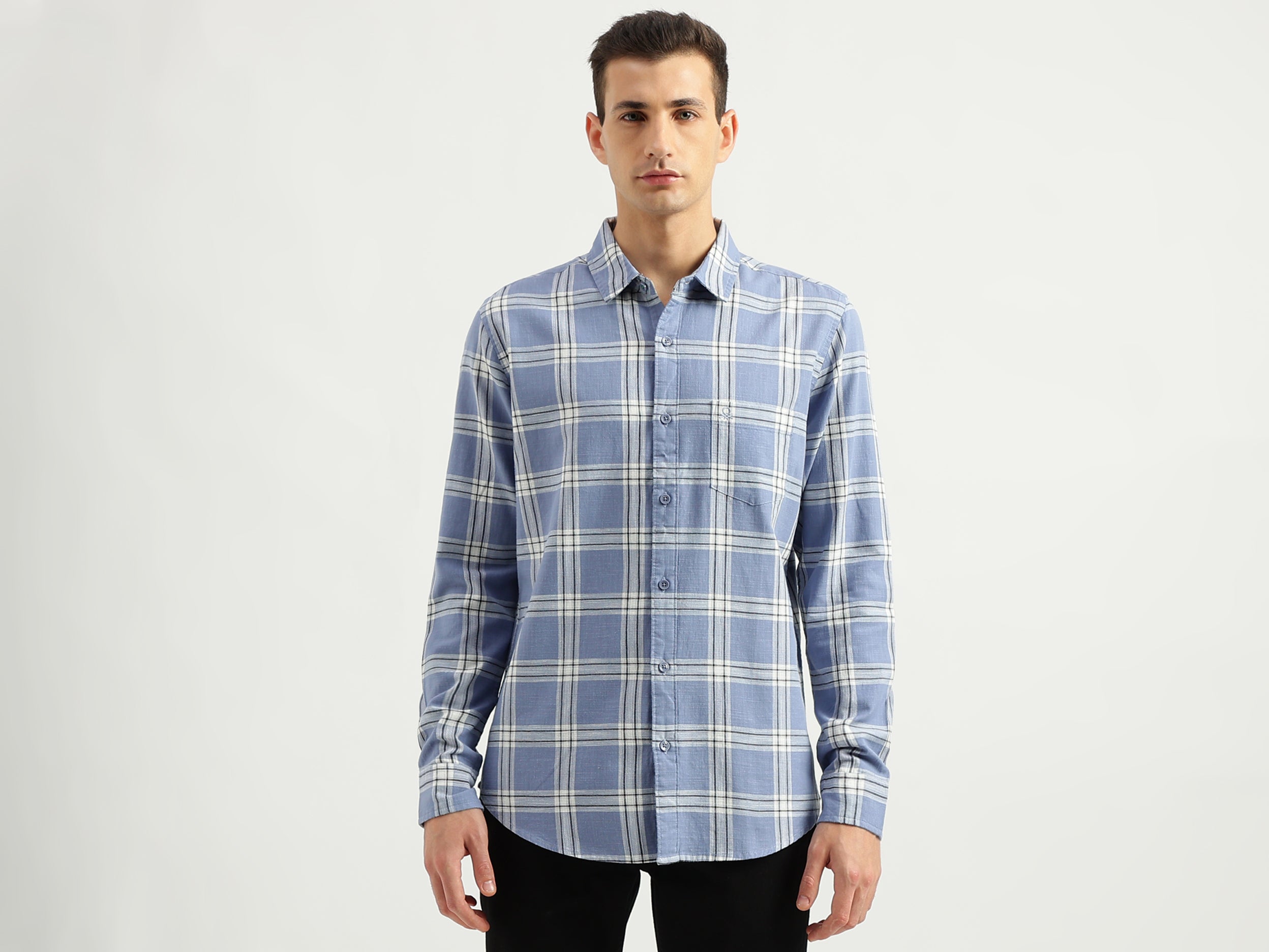 Men's Slim Fit Spread Collar Checked Shirts