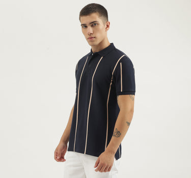 Regular Fit Polo Neck Striped T-shirts