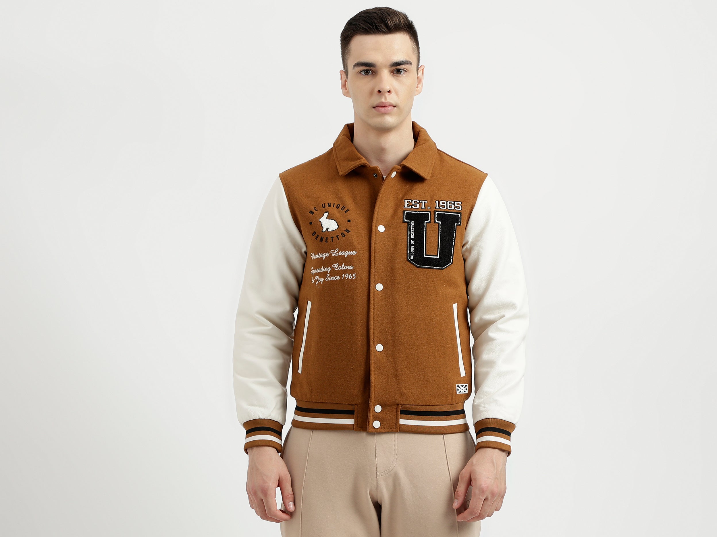 Men's Regular Fit Embroidered Varsity Jacket