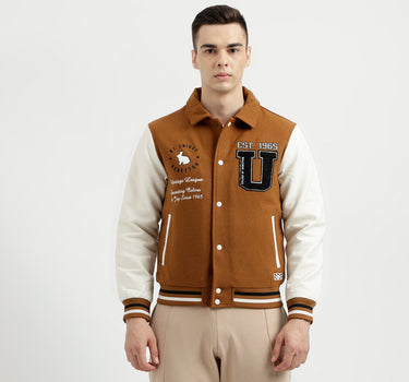 Men's Regular Fit Embroidered Varsity Jacket