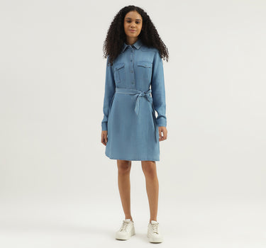 Solid Spread Collar Shirt Dress