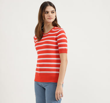 Regular Fit Round Neck Striped Tops