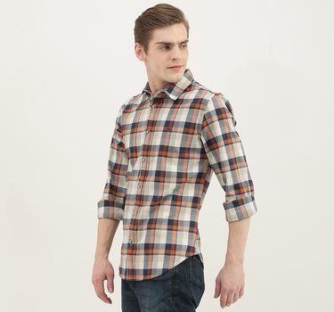 Men Checked Spread Collar Shirt