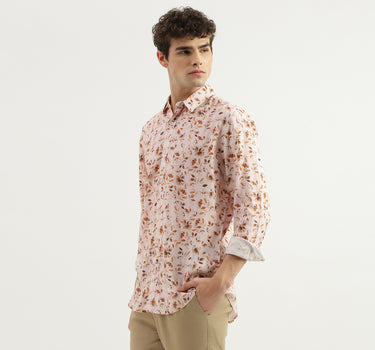 Slim Fit Spread Collar Floral Print Shirt