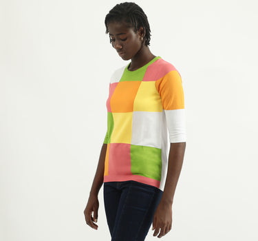 Women Color Blocked Round Neck Sweater