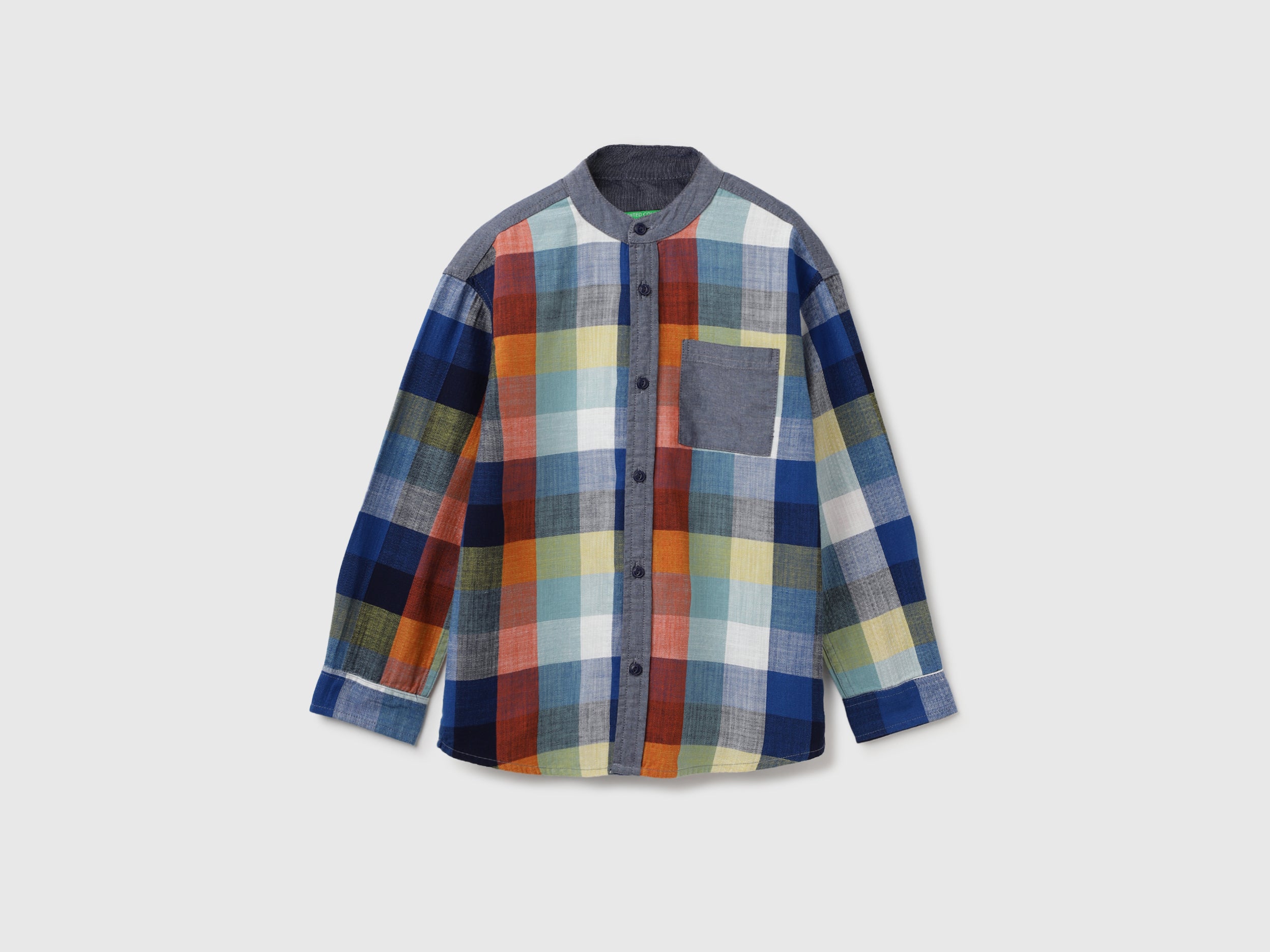 Mandarin Checkered Button Down Shirt