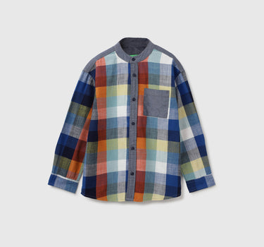 Mandarin Checkered Button Down Shirt