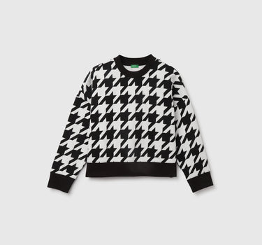 Round Neck Houndstooth Sweatshirt