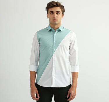 Men Color Blocked Spread Collar Shirt