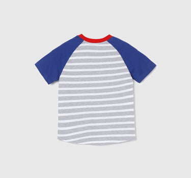 Regular Fit Round Neck Striped & Printed T-Shirt with Solid Colour Shorts Set