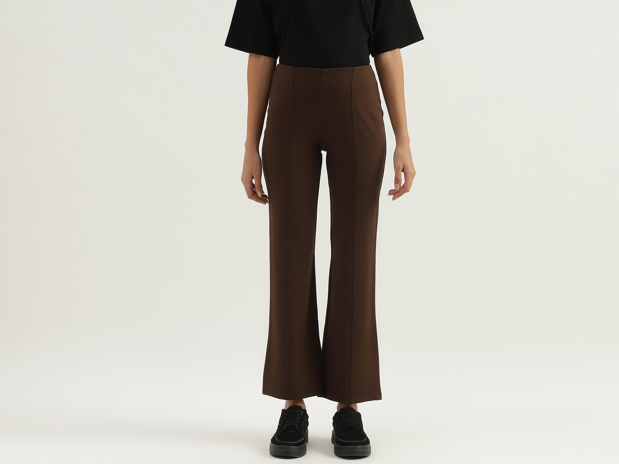 Solid High Waist Bootleg Trousers