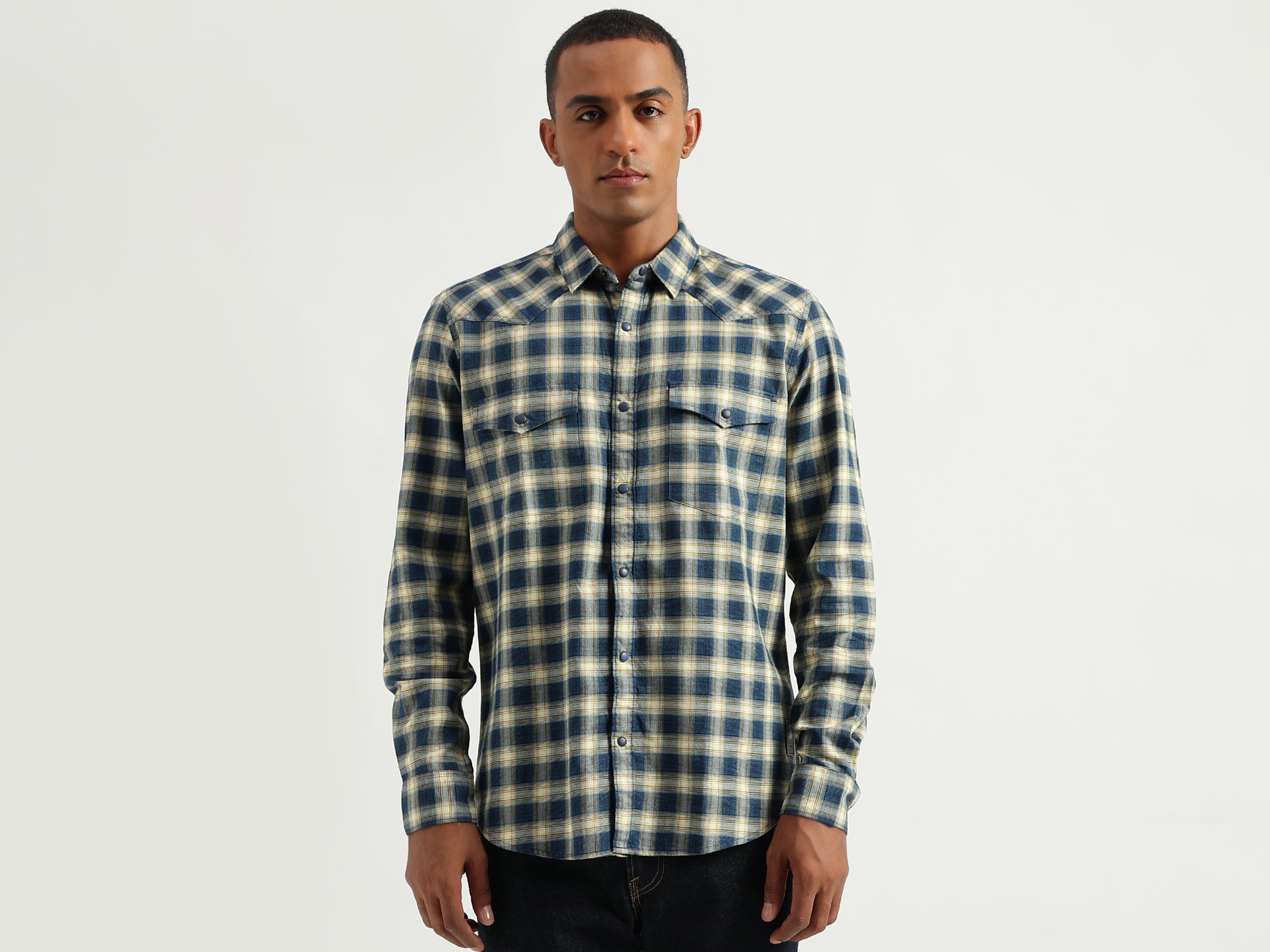 Men's Slim Fit Spread Collar Checked Shirts