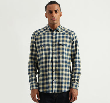 Men's Slim Fit Spread Collar Checked Shirts