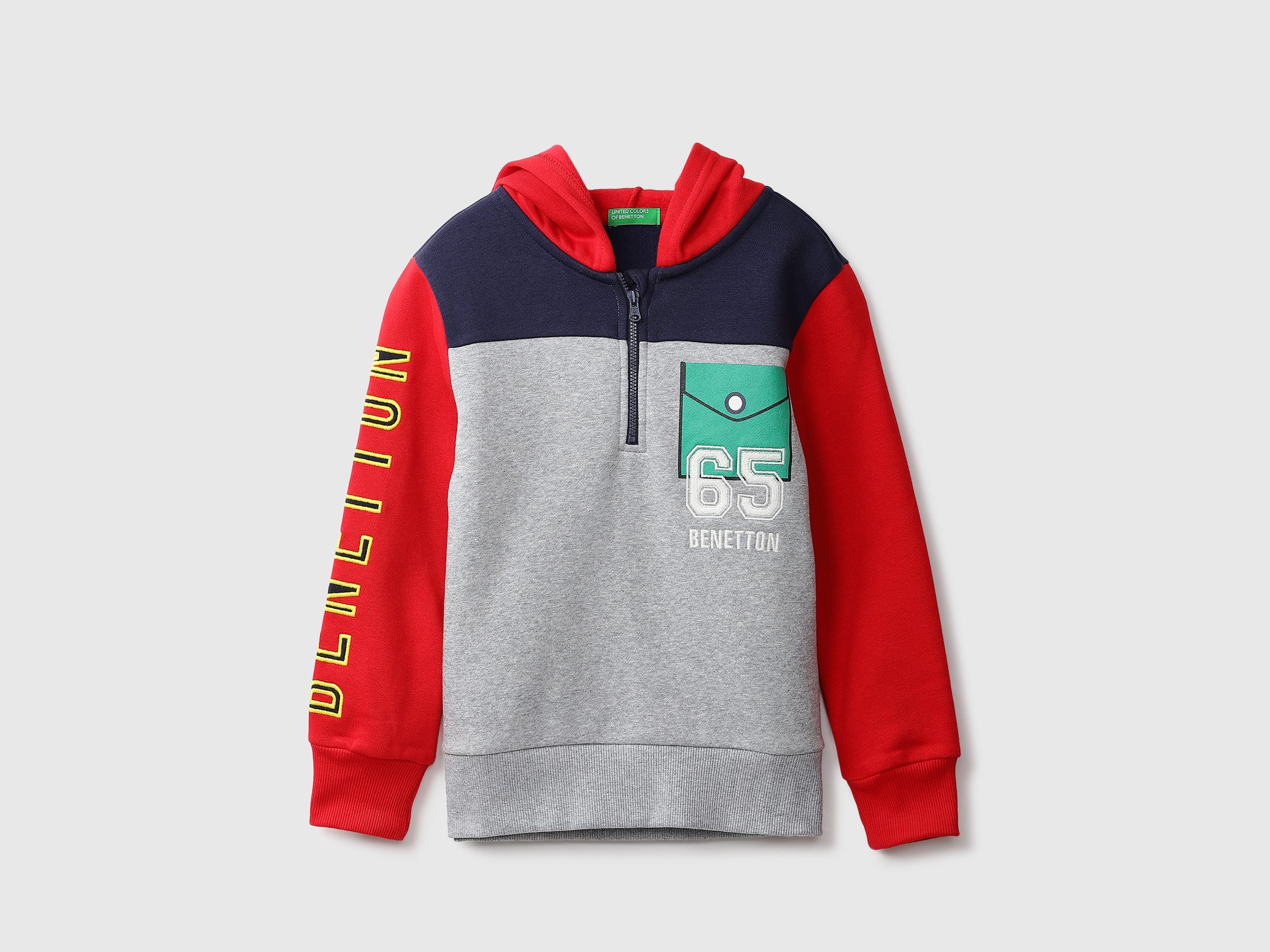 Red And Navy Blue Embroidered Sweatshirt