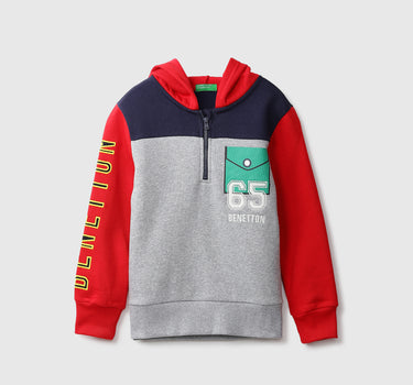 Red And Navy Blue Embroidered Sweatshirt