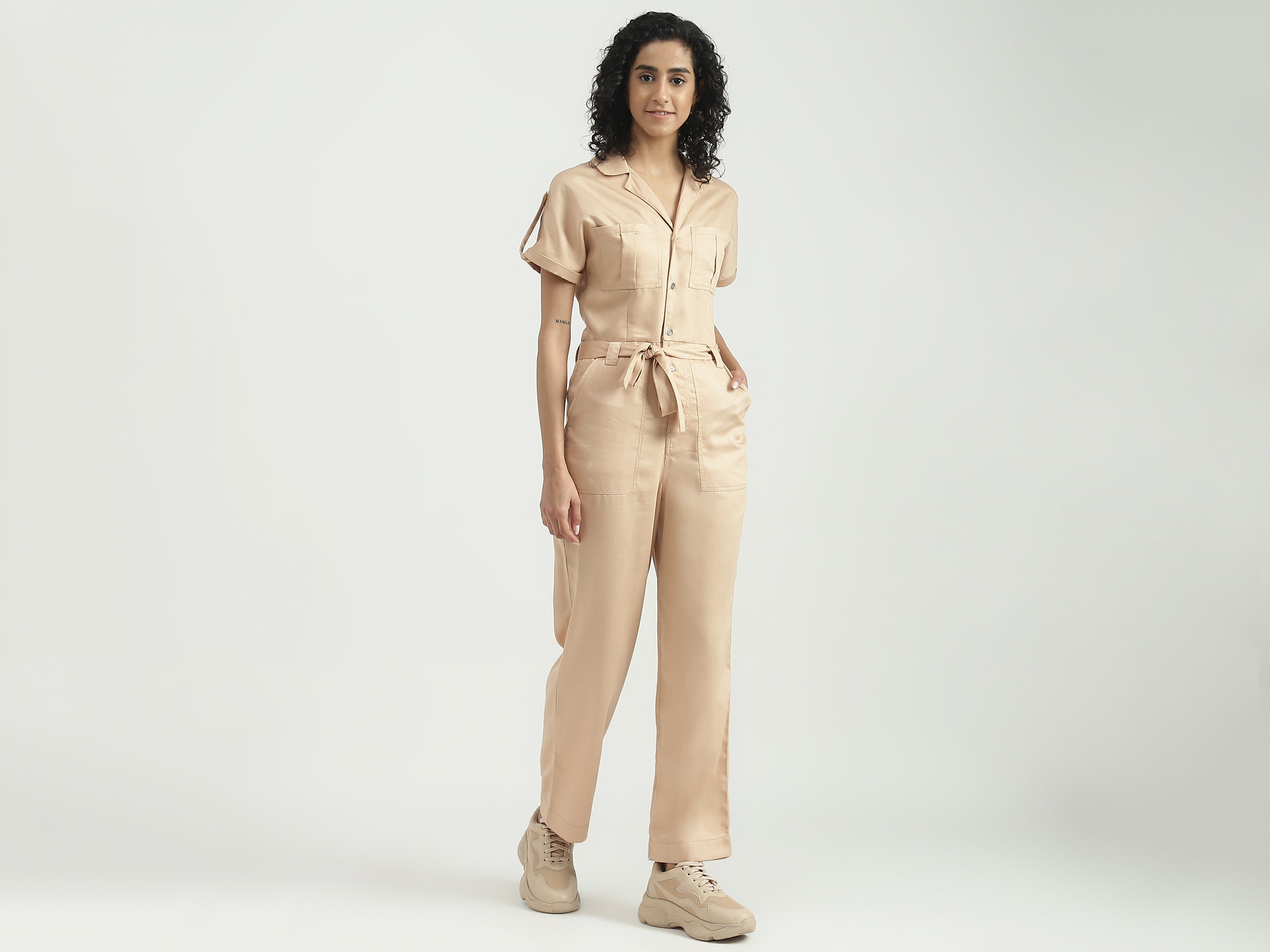 Tencel Solid Lapel Collar Women Dungaree