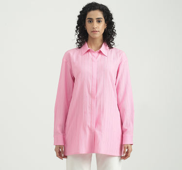 Polyester Solid Spread Collar Women Shirts