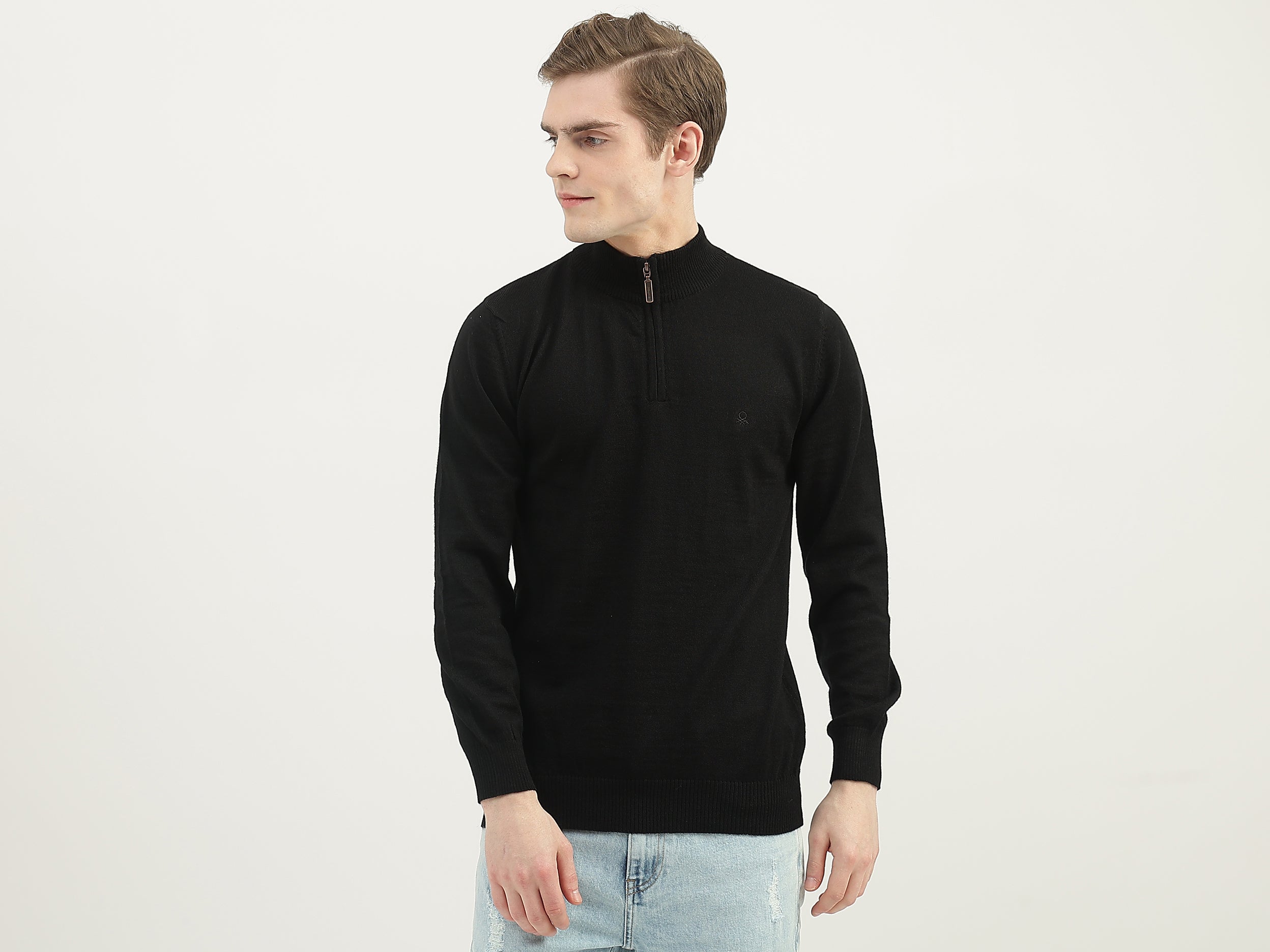 Men Solid High Neck Sweater