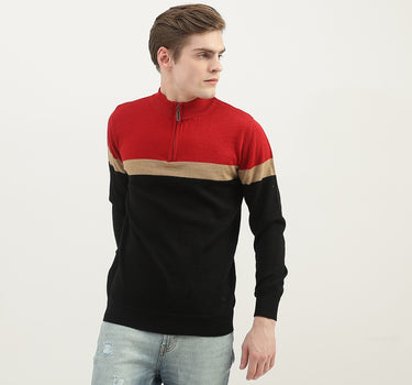 Men Colorblock High Neck Sweater