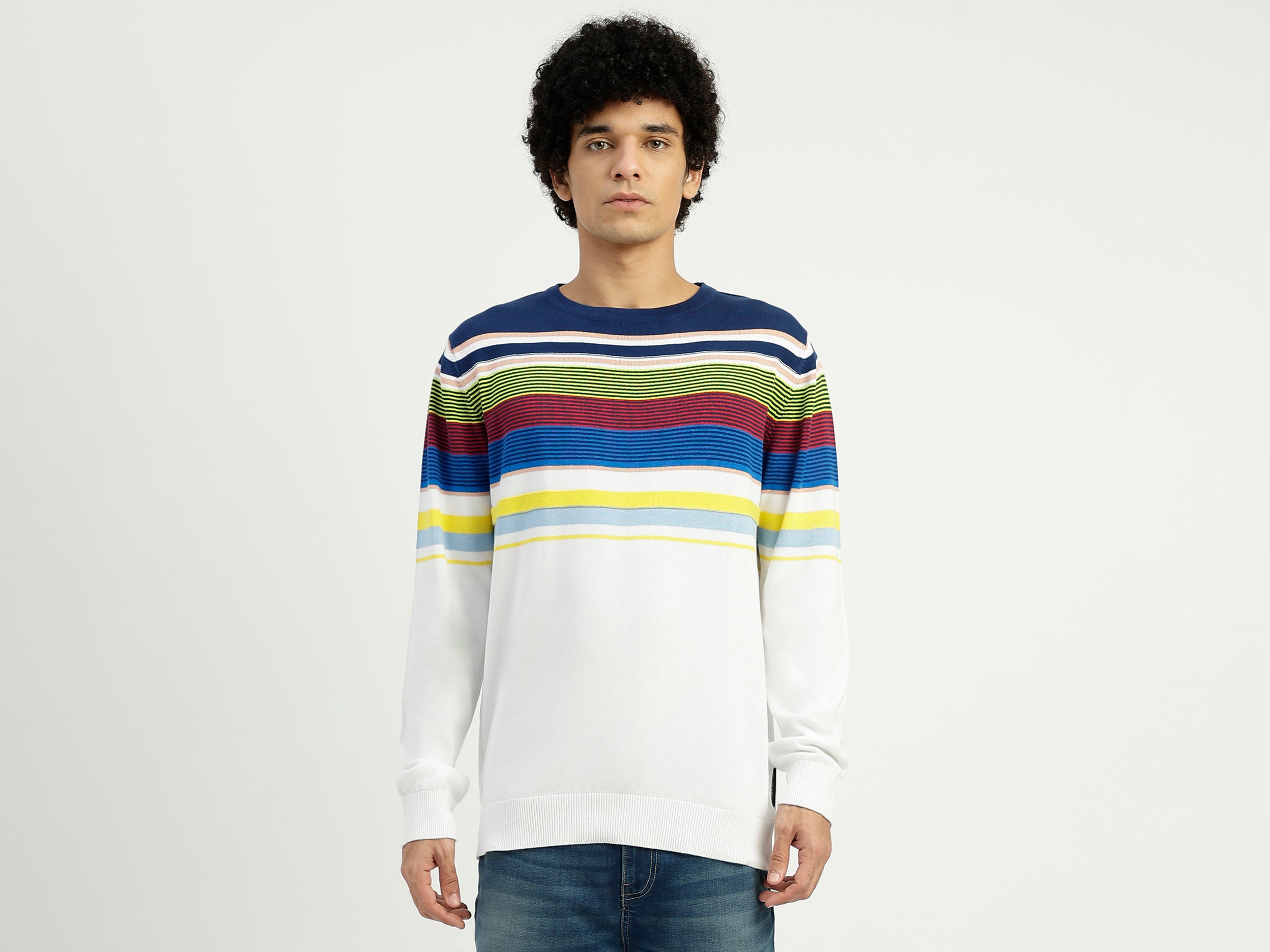 Regular Fit Round Neck Striped Sweater