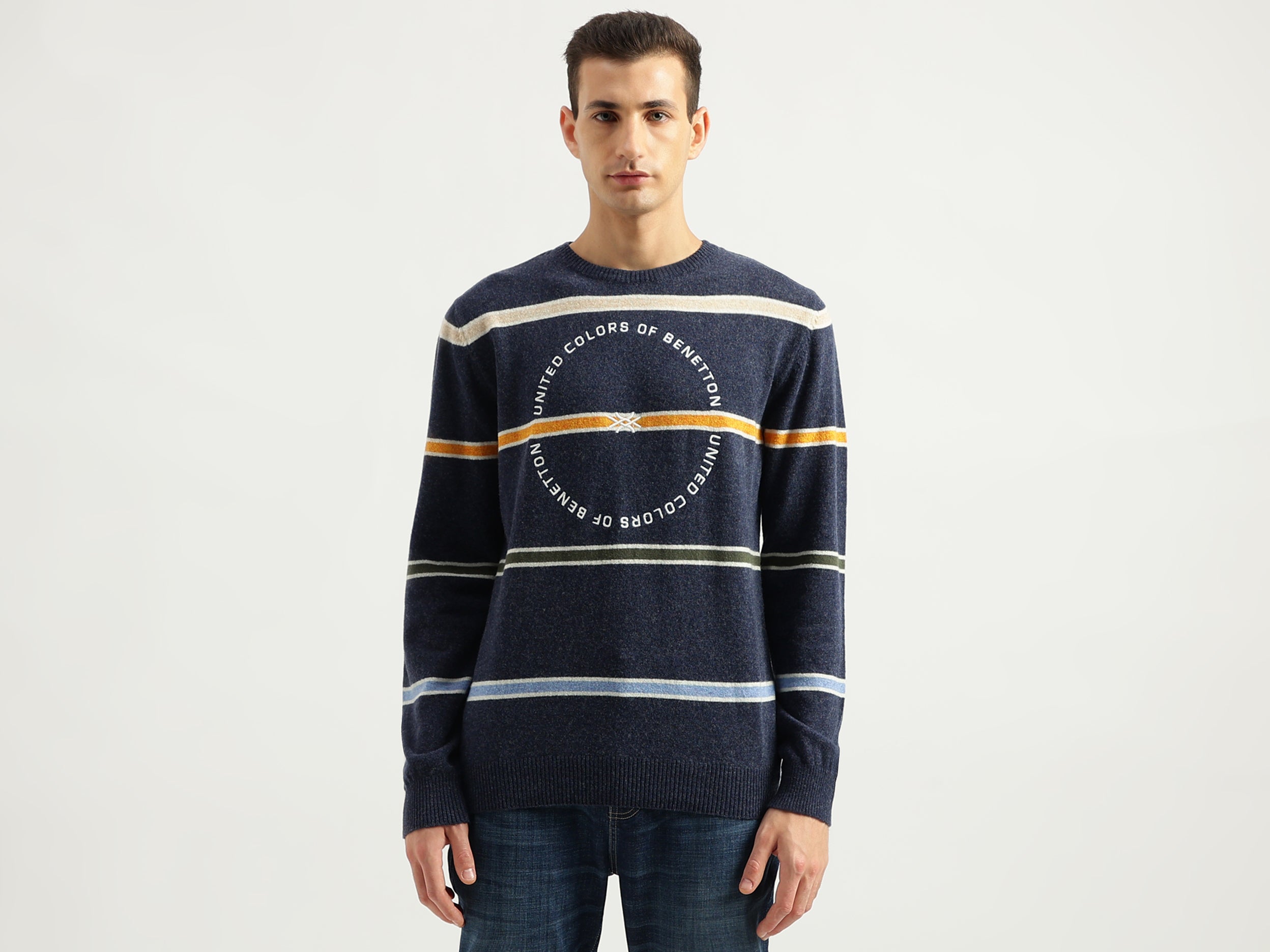 Men's Regular Fit Round Neck Striped Sweaters