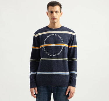 Men's Regular Fit Round Neck Striped Sweaters