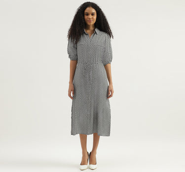 Printed Spread Collar Shirt Dress