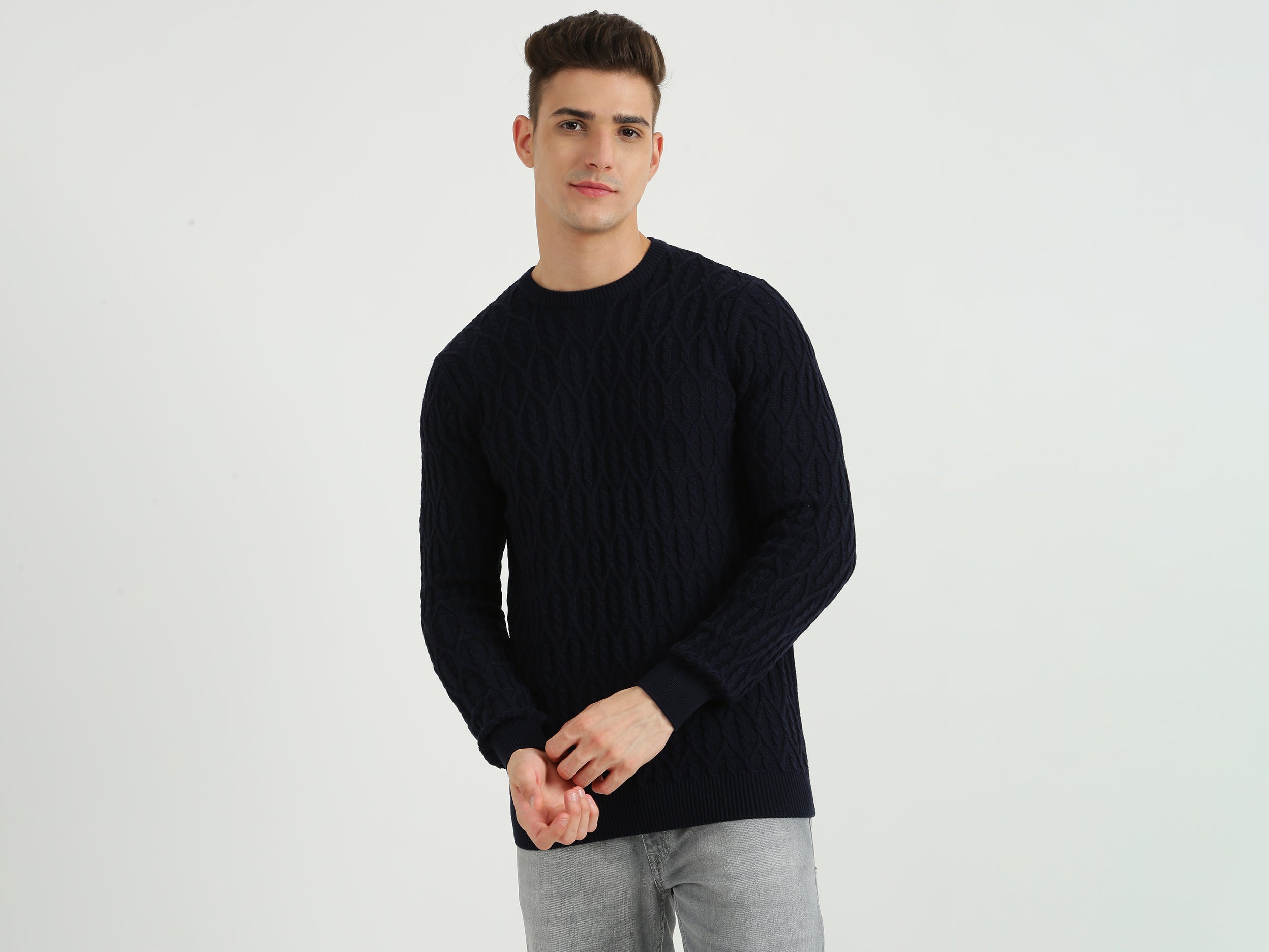 Mens Long Sleeve Textured Sweater