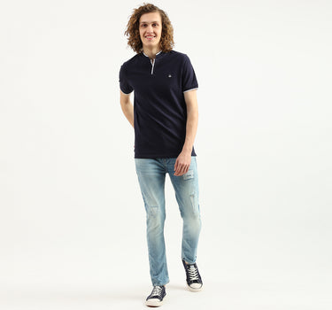 Men Solid Stand Collar T-Shirt