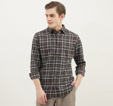 Men Checked Spread Collar Shirt