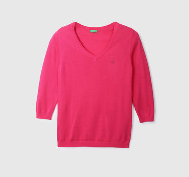 Fuchsia V-Neck Sweater