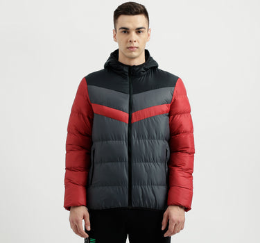 Men's Regular Fit Hooded Neck Color Blocked Puffer Jacket