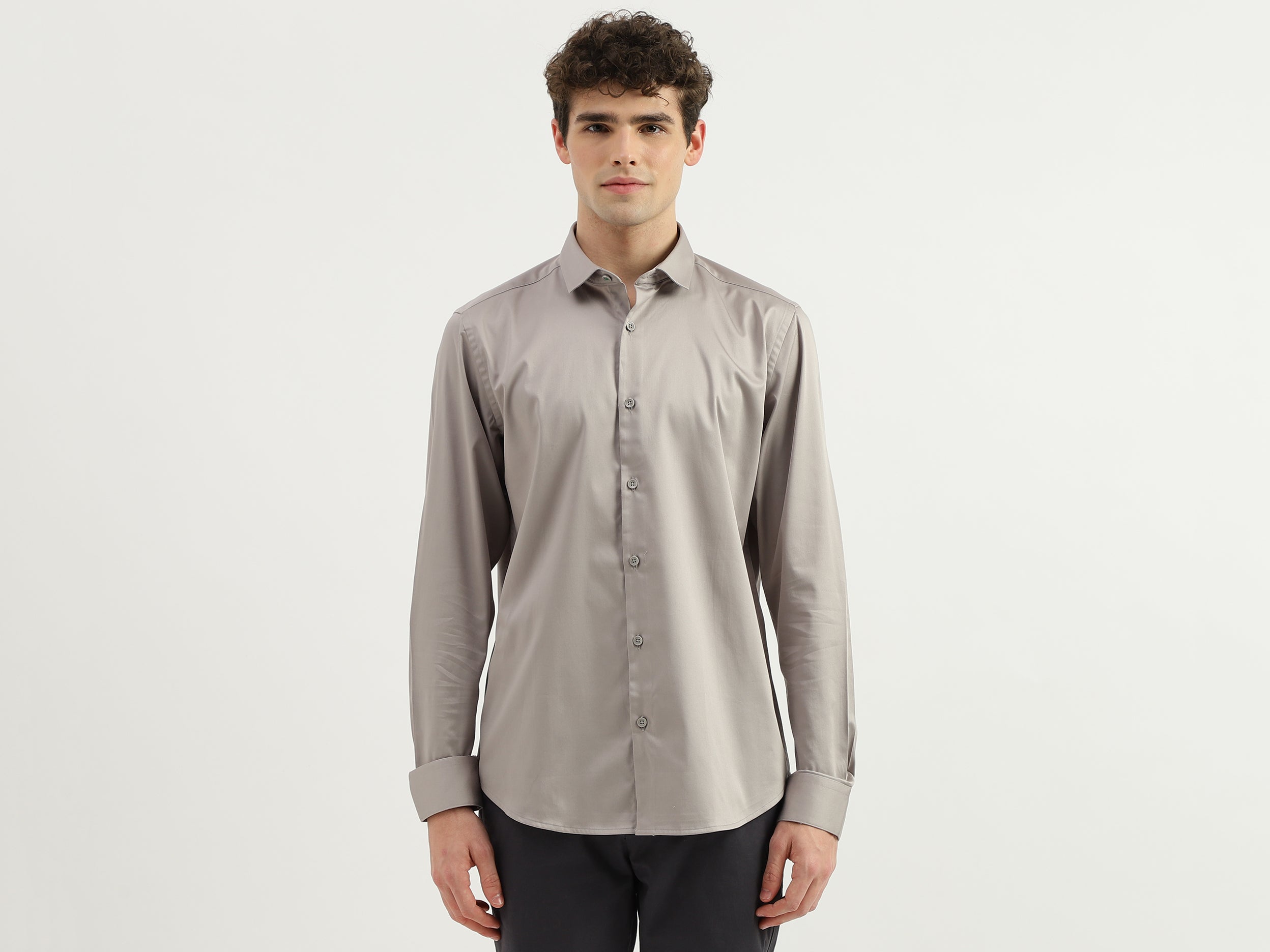 Slim Fit Spread Collar Solid Shirt