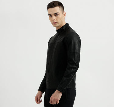 Men's Regular Fit Band Collar Textured Jacket