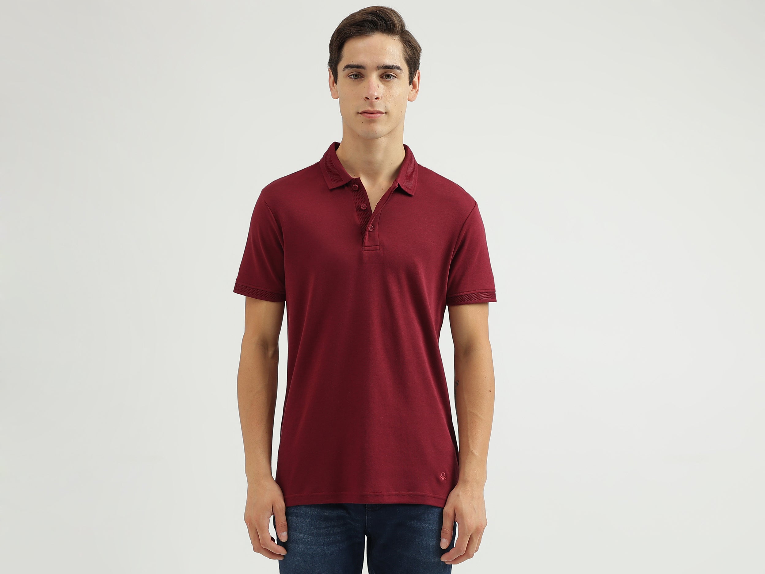 Solid Polo Neck Regular-Fit T-Shirt