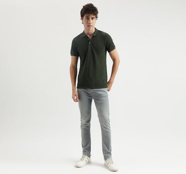 Regular Fit Polo Neck Solid Pattern T-shirt